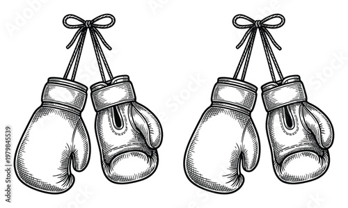 Vintage Boxing Gloves Hanging by a String with Bows