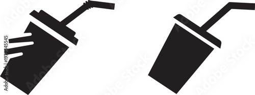 Two stylized beverage cups with straws against a white background