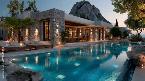 Luxury summer house with infinity pool layout, elegant design