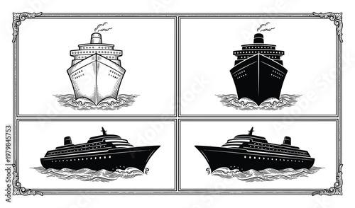 Vintage Cruise Ship Front and Side Views