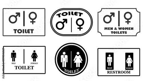 Transparent vector of male and female toilet signs. Ideal for public restrooms, web design, wayfinding, and commercial printing projects.