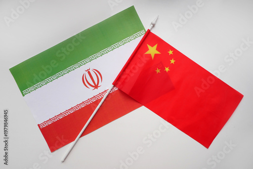 Iran, and  China Flags on white background. Geopolitical Alliance and Global Politics Concept