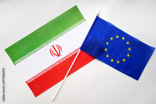 Iran,  European Union flags on white background. Mockup. Easy to use. Concept
