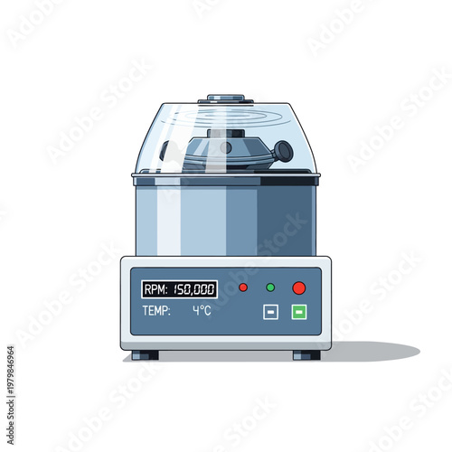 Laboratory Centrifuge Machine with Digital Display Showing RPM and Temperature