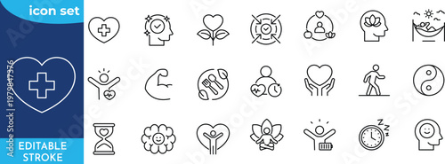 Photos Durability 21 icon set. Editable stroke.