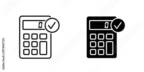 calculator with checkmark approval confirmation flat design vector illustration