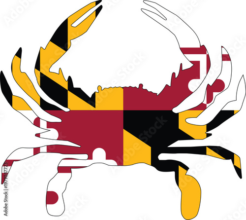 Maryland Flag Crab. Maryland State Flag Crab. Maryland Flag in Crab Outline. flat style.