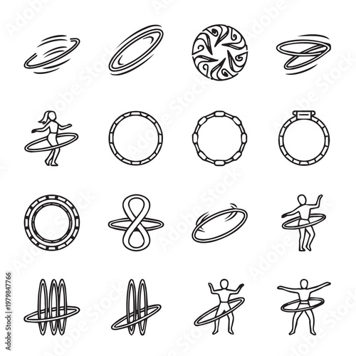 Hula Hoops Collection: Various Designs and Actions Line Art Style