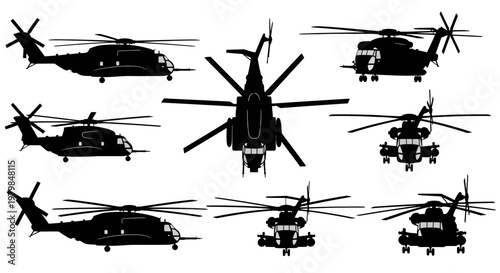CH-53 Sea Stallion Heavy Transport Military Helicopter Silhouette Vector Collection