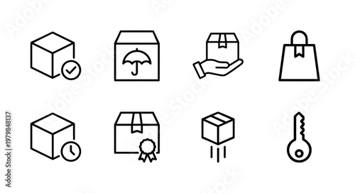 Logistics and shipping line icons for delivery services and package tracking.