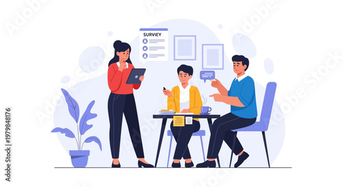 Agent provides customer service to clients in a modern office setting daily.