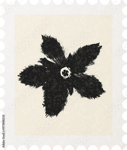 Vintage Botanical Stamp Frames Black Floral Silhouette Set Minimal Retro Nature Illustration