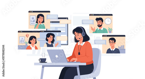 Agent customer service representative working with remote team on laptop