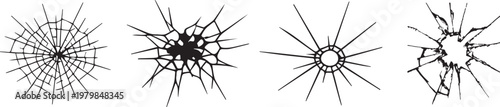 cracked glass pattern set shattered radial fracture textures vector illustration
