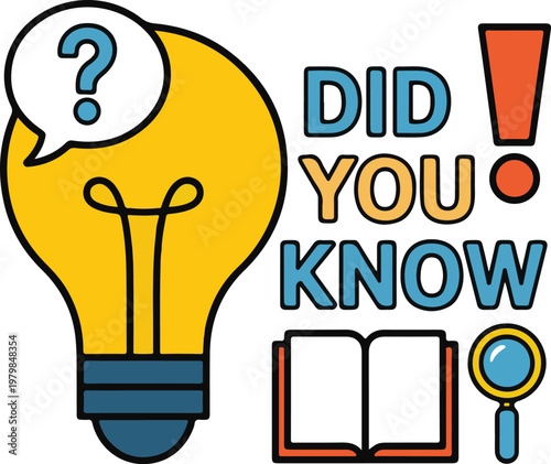 Did You Know Concept Illustration with Lightbulb, Book, and Search Icons