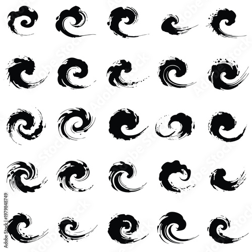 Traditional Japanese Sumi-e Wind and Water Swirl Ink Brush Set