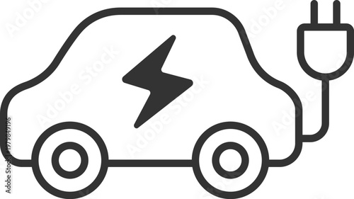電気自動車のアイコン（線画）のイラスト