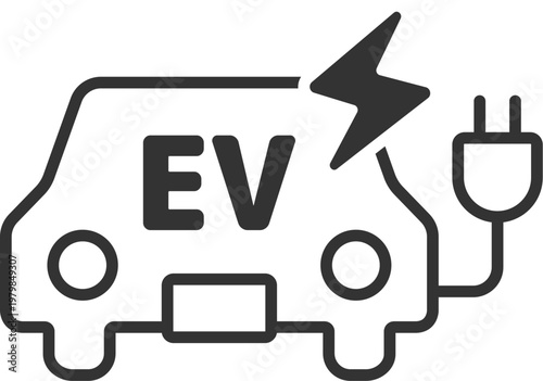 EVカーのアイコン（線画）のイラスト