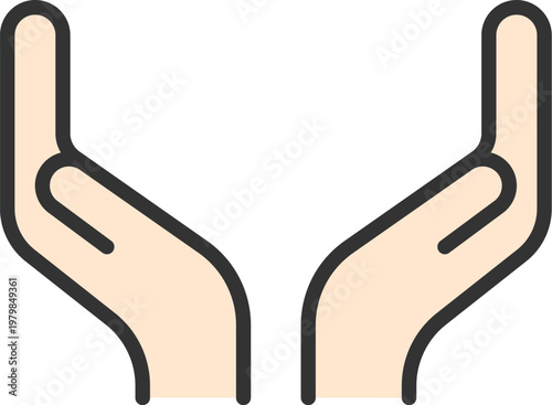 受け止める手のアイコン（線画カラー）のイラスト