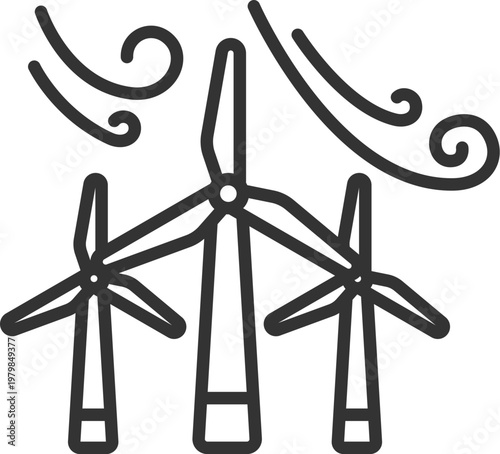 風力発電のアイコン（線画）のイラスト