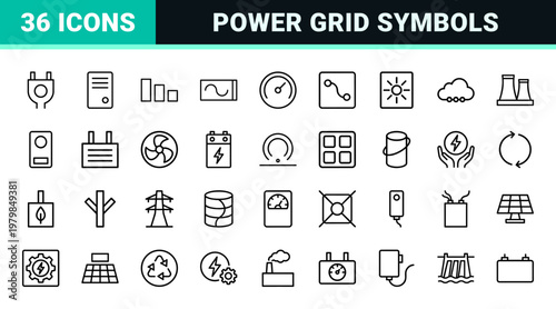 Minimalist electrical energy line icon set for power and utility symbols