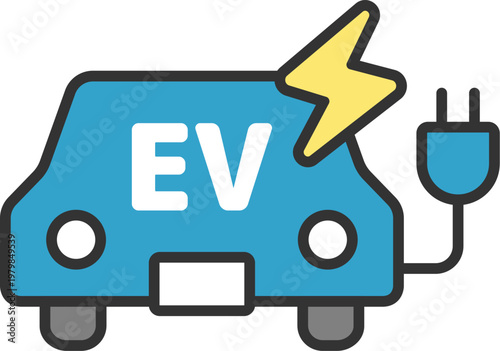 EVカーのアイコン（線画カラー）のイラスト