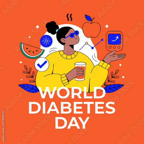World Diabetes Day health awareness illustration in flat style
