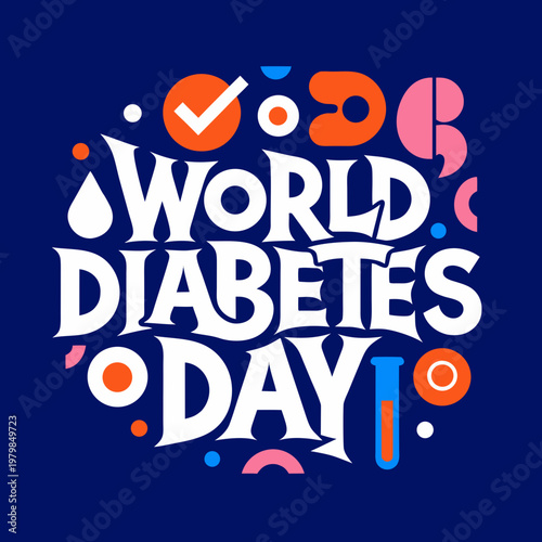 World Diabetes Day decorative typography in colorful flat style