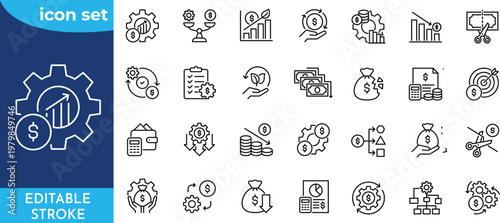 Editable stroke. Cost Reduction line editable icon set. Editable stroke.