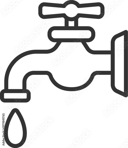 蛇口から出る、水のアイコン（線画）のイラスト