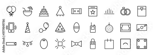 Minimalist party celebration line icons for events and birthdays