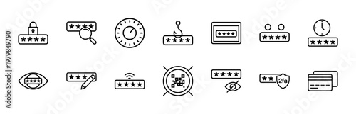 Security and password management outline icon set for web and app design