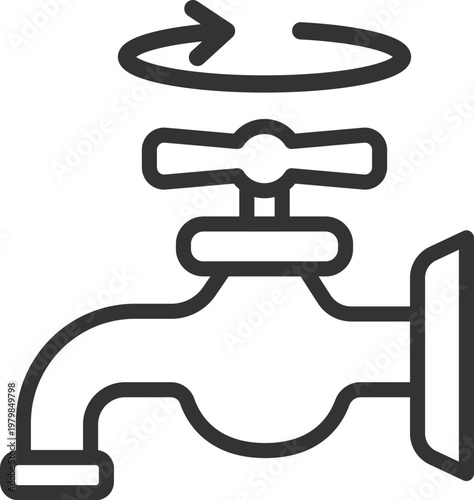 蛇口を締める、節水のアイコン（線画）のイラスト