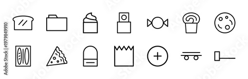 Bakery and pastry shop outline icons in minimalist grid style