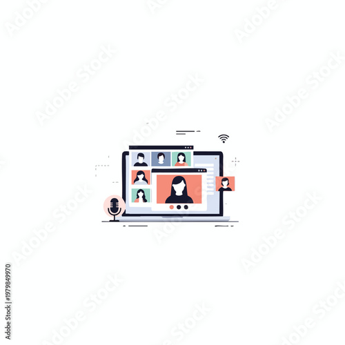 Virtual Meeting Concept with Laptop and Video Call Participants