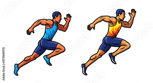 Athletes sprinting, track runners competing, dynamic movement, sports illustration