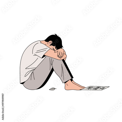 Sad Man Sitting Alone, Head in Hands, Feeling Dejected, Isolated