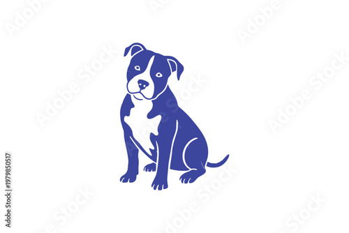 Blue silhouette of a sitting dog with a friendly expression