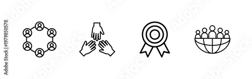 Minimalist social community and teamwork line icon set