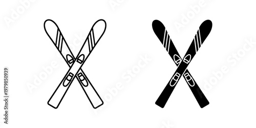 crossed skis and ski poles flat design vector illustration on white background