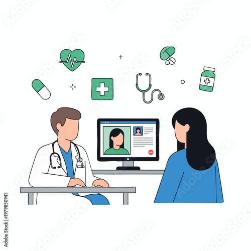 Virtual Telemedicine Consultation with Healthcare Professional and Patient