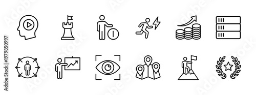 Personal growth and success linear icon set for business and career progress