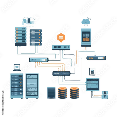 Data Center Network Infrastructure with Servers and Cloud Storage