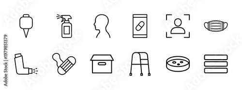 Healthcare and pharmacy line icon set for medical apps and digital treatment