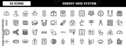 Minimalist electrical power and utility line icons for engineering and industrial design.