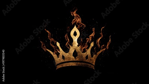 Radiant Golden Crown Ablaze with Intense Flames, a Striking Symbol of Power and Dominance