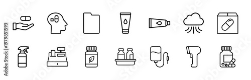 Pharmacy line icons set for healthcare medicine and medical services