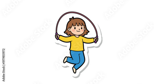 Cartoon girl jumping rope isolated on white background