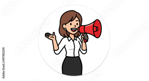 Business woman speaking into megaphone