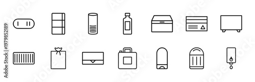 Plastic product packaging line icons set